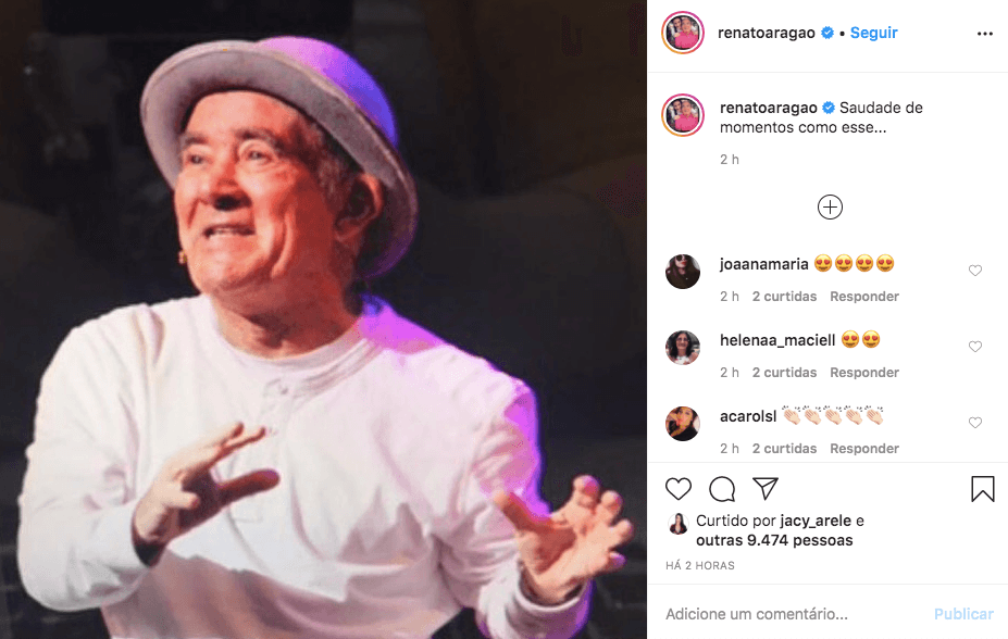 O famoso comediante da Turma do Didi e ator da Globo, Renato Aragão emocionou os seus seguidores ao confessar mais uma vez que sente saudade dos palcos (Foto: Reprodução/Instagram)