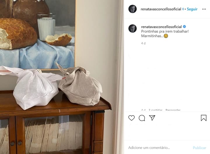 Renata Vasconcellos mostrou as marmitas que prepara para levar para a Globo. (Foto: Reprodução/Instagram) Renata Vasconcellos mostrou as marmitas que prepara para levar para a Globo. (Foto: Reprodução/Instagram)