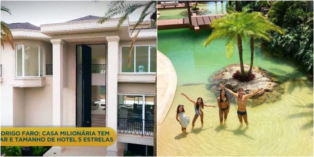 Mansão de Rodrigo Faro tem porta gigante e ilha particular. (Foto: Montagem/Reprodução)