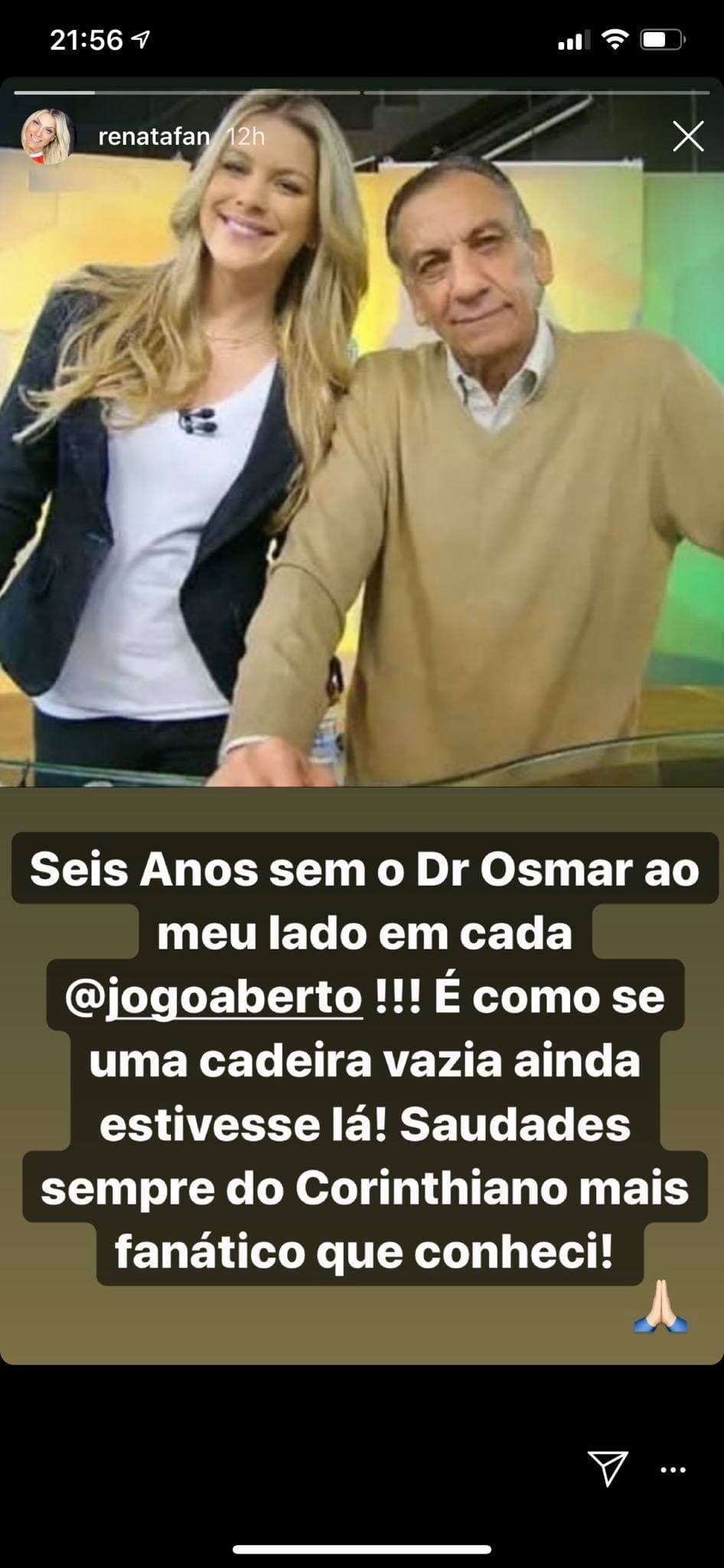 Renata Fan fez um textão de despedida para Osmar de Oliveira (Foto: Reprodução/ Instagram)