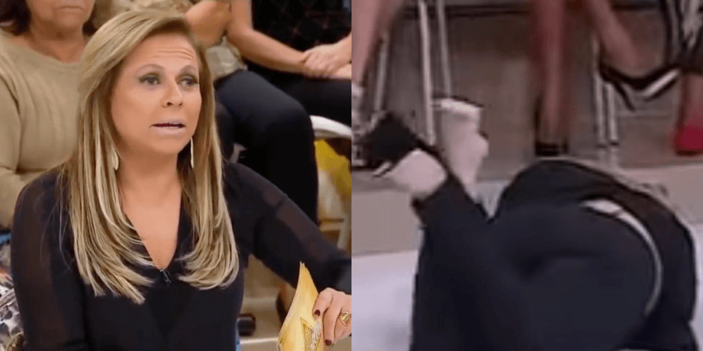 Casos de Família tem gritaria, rapaz rebola na cara de Christina Rocha e apresentadora tem tombo fatal: "Passou mal"