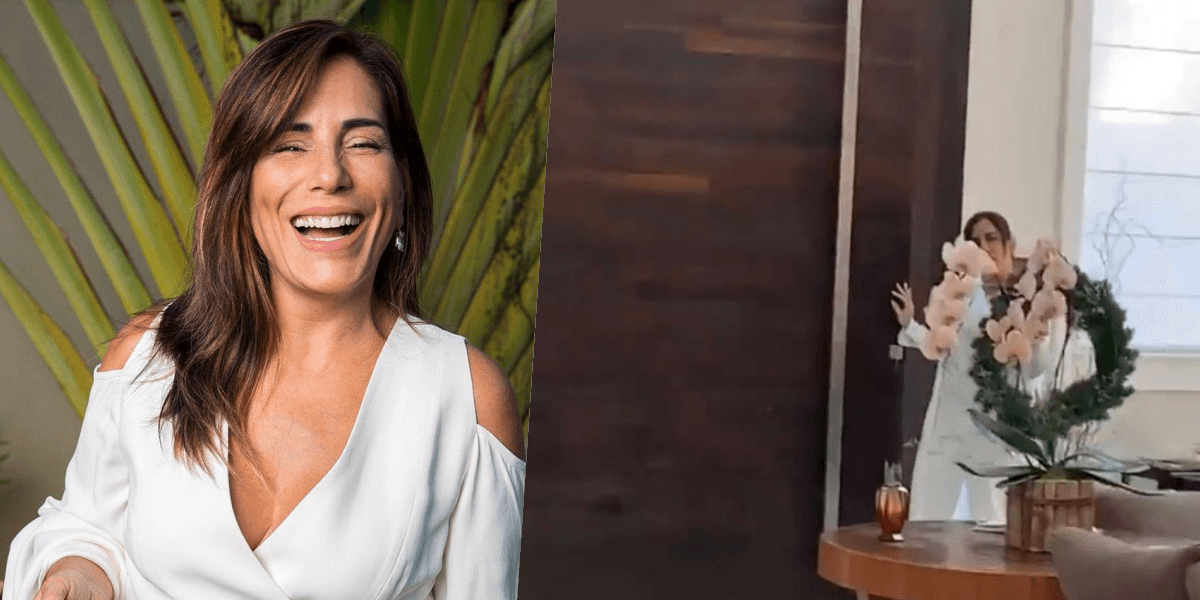 Glória Pires e porta gigantesca (Foto: Montagem)