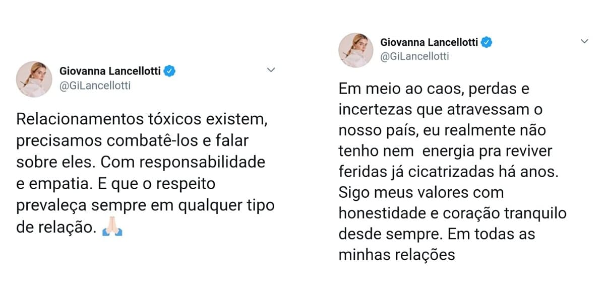 GIovanna Lancellotti desabafa em sua conta oficial do twitter sobre relacionamento com Arthur Aguiar (Foto: Reprodução/Twitter) GIovanna Lancellotti desabafa em sua conta oficial do twitter sobre relacionamento com Arthur Aguiar (Foto: Reprodução/Twitter)