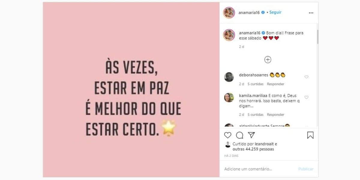Ana Maria Braga mandou recado na lata em suas redes sociais (Foto: Reprodução/Instagram) Ana Maria Braga mandou recado na lata em suas redes sociais (Foto: Reprodução/Instagram)