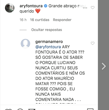 Ary Fontoura comentou a publicação de Luciano Camargo (Foto: reprodução/Instagram) Ary Fontoura comentou a publicação de Luciano Camargo (Foto: reprodução/Instagram)