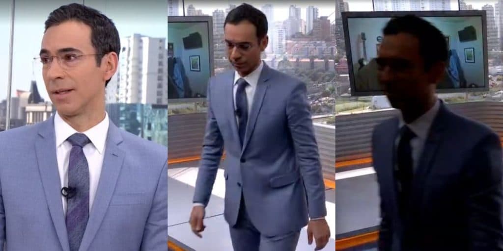 César Tralli tem atitude ao vivo, bate palmas em estúdio da Globo, apaga as luzes e abandona o vídeo: "Desmoronei"