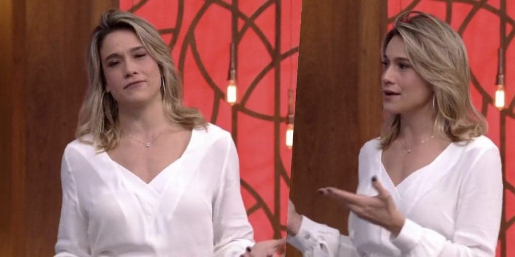 Fernanda Gentil, após mulher desgovernada e ameaça de ligação de Fátima, vê homem pelado no telão e foge: "Vazou"