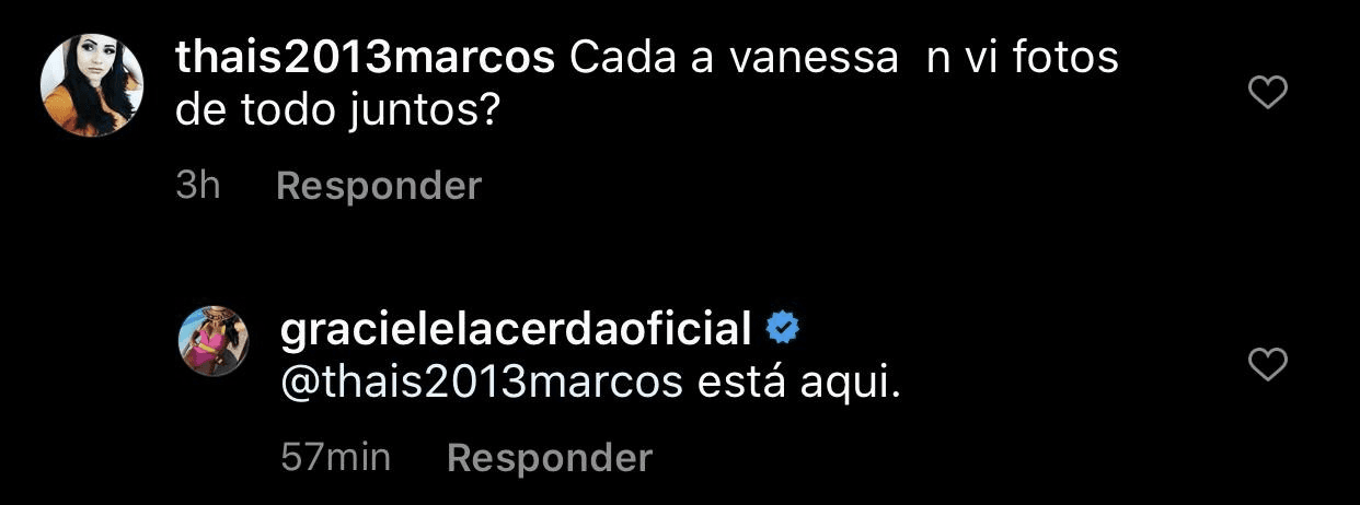 Graciele Lacerda respondeu um comentário sobre Wanessa (Foto: reprodução/Instagram) Graciele Lacerda respondeu um comentário sobre Wanessa (Foto: reprodução/Instagram)