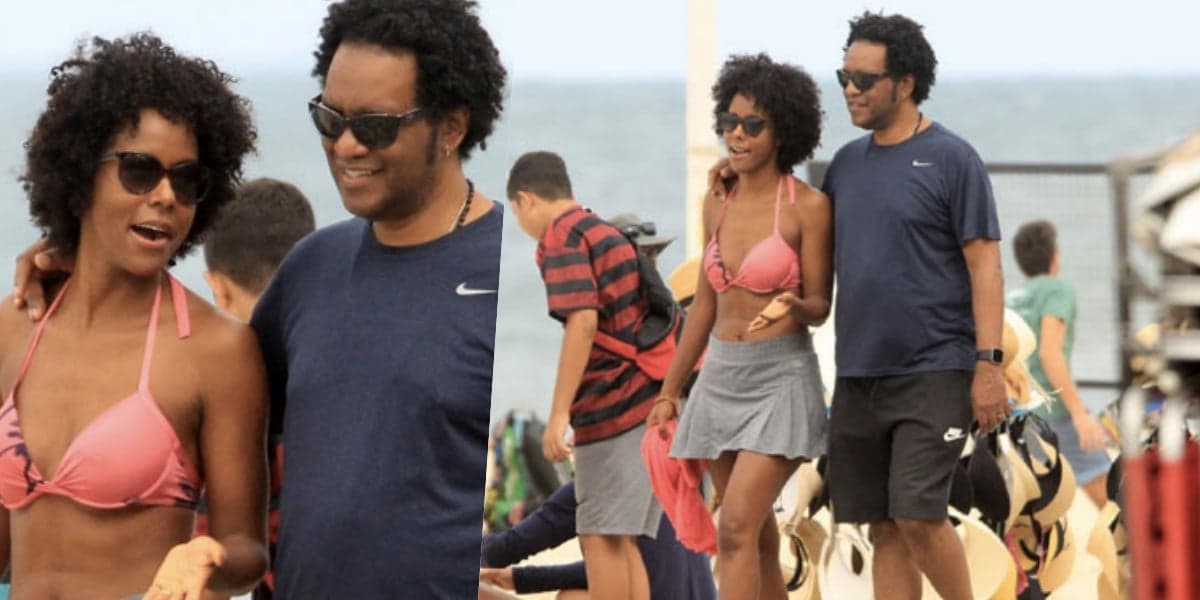 Maju Coutinho foi flagrada por paparazzis na praia ao lado do marido (Foto: reprodução) Maju Coutinho foi flagrada por paparazzis na praia ao lado do marido (Foto: reprodução)