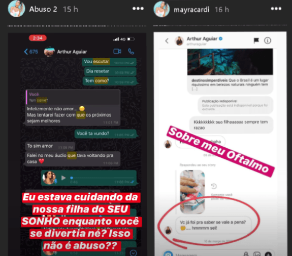 Mayra Cardi expõe prints das conversas que tinha com o ex-marido, o cantor Arthur Aguiar (Foto: Reprodução/ Instagram)