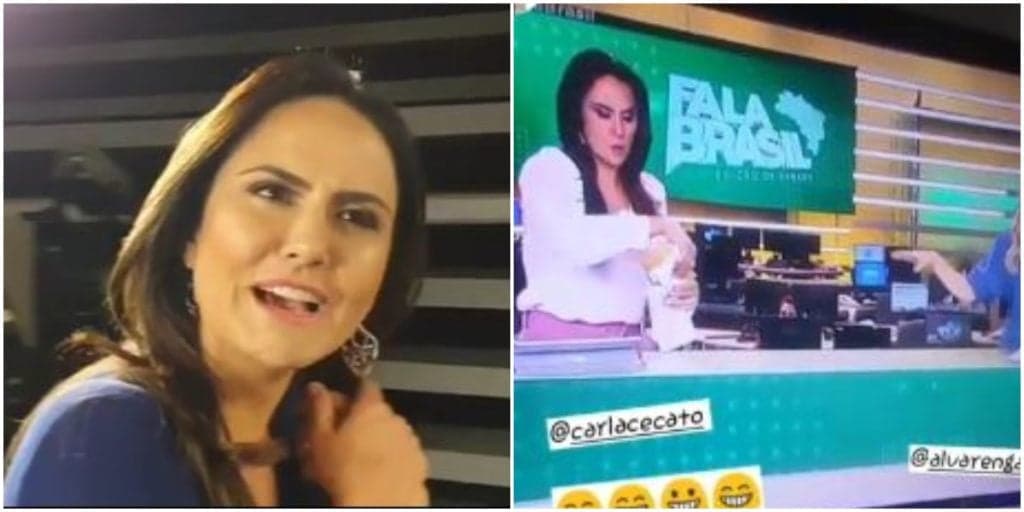 Carla Cecato faz lambança ao vivo no Fala Brasil, grita e é interrompida por colega: "Não vai sujar a bancada"