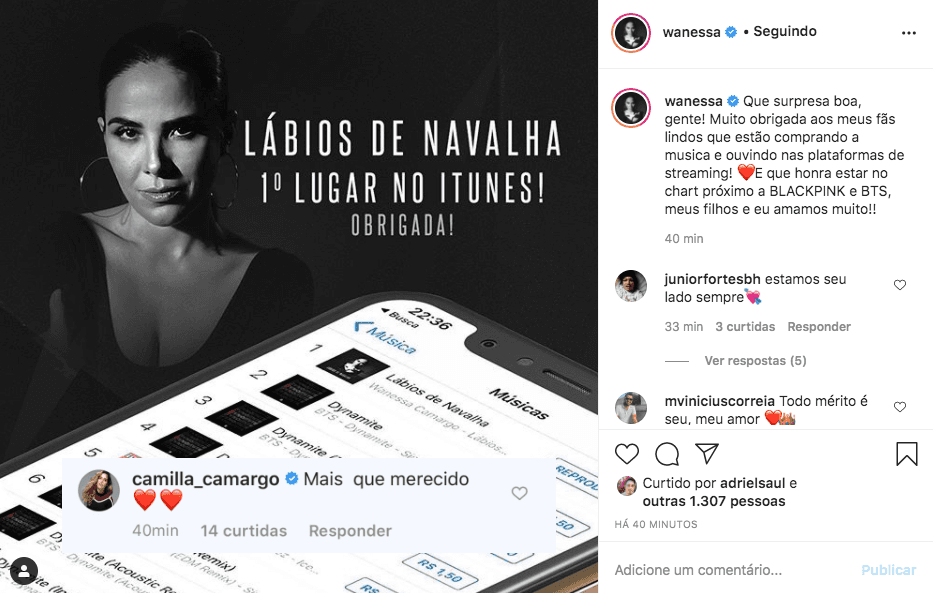 Camila comenta em post de Wanessa (Foto: Reprodução) Camila comenta em post de Wanessa (Foto: Reprodução)