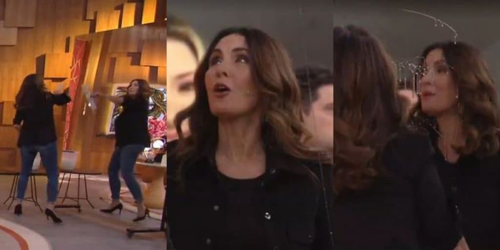 Fátima Bernardes surta em palco, esfrega cara de famosa e joga água em apresentador, que perde a cabeça: "Meu Deus"