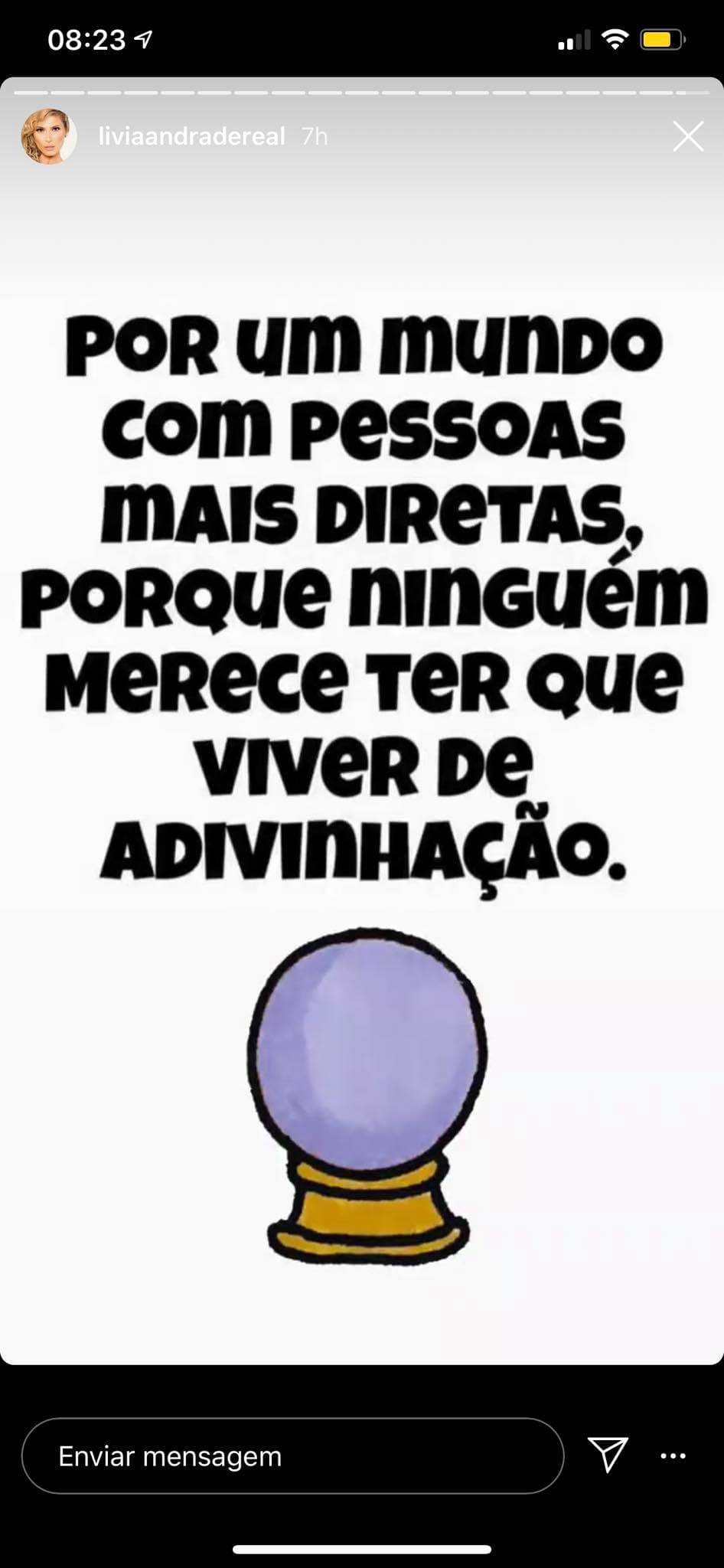 Lívia Andrade postou indireta nos stories (Reprodução) Lívia Andrade postou indireta nos stories (Reprodução)