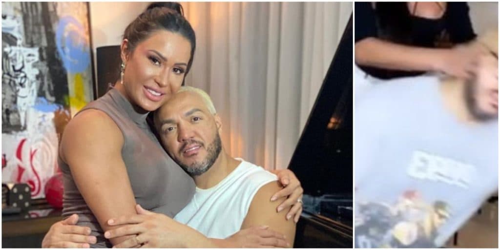 Gracyanne Barbosa acerta tapão na cara de Belo, leva o cantor ao chão e tenta se justificar: "Você merece''