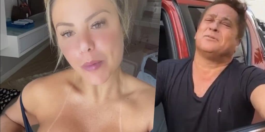 Poliana Rocha, esposa de Leonardo, é flagrada tirando a roupa em vídeo, mostra seios explodindo e assume: "É bom"