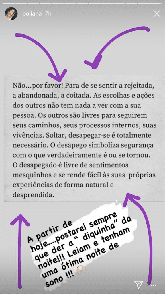 Poliana Rocha em seu stories (Foto: reprodução/Instagram)