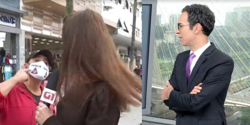 Repórter da Globo é atacada ao vivo, homem espanta com fezes no rosto e César Tralli se desespera: "Me ajuda"
