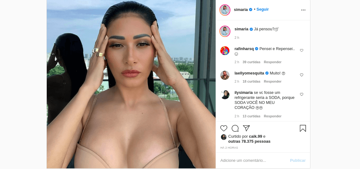 A irmã de Simone, a cantora Simaria voltou a dar o que falar nas redes sociais ao publicar um clique ousado (Foto: Reprodução/ Instagram)