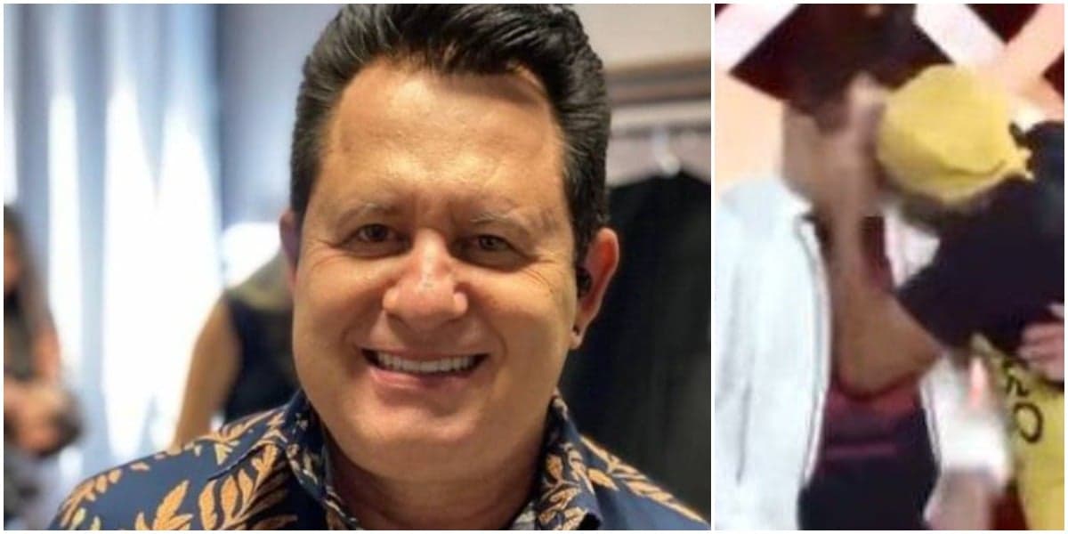 Marrone foi surpreendido com um beijo na boca (Foto: Reprodução/ Montagem/ TV Foco)