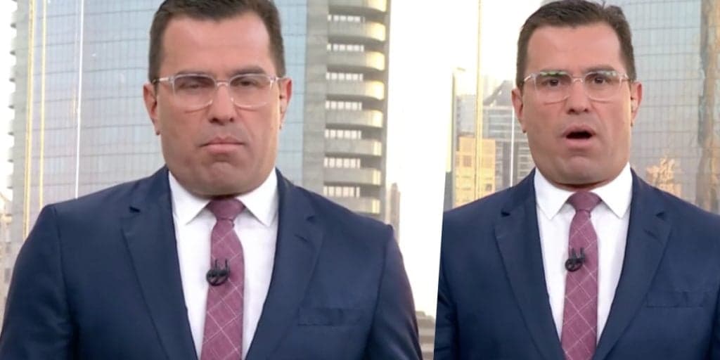 Rodrigo Bocardi para telejornal ao vivo na Globo, arremessa bola no meio do estúdio e não se controla: "Que isso"