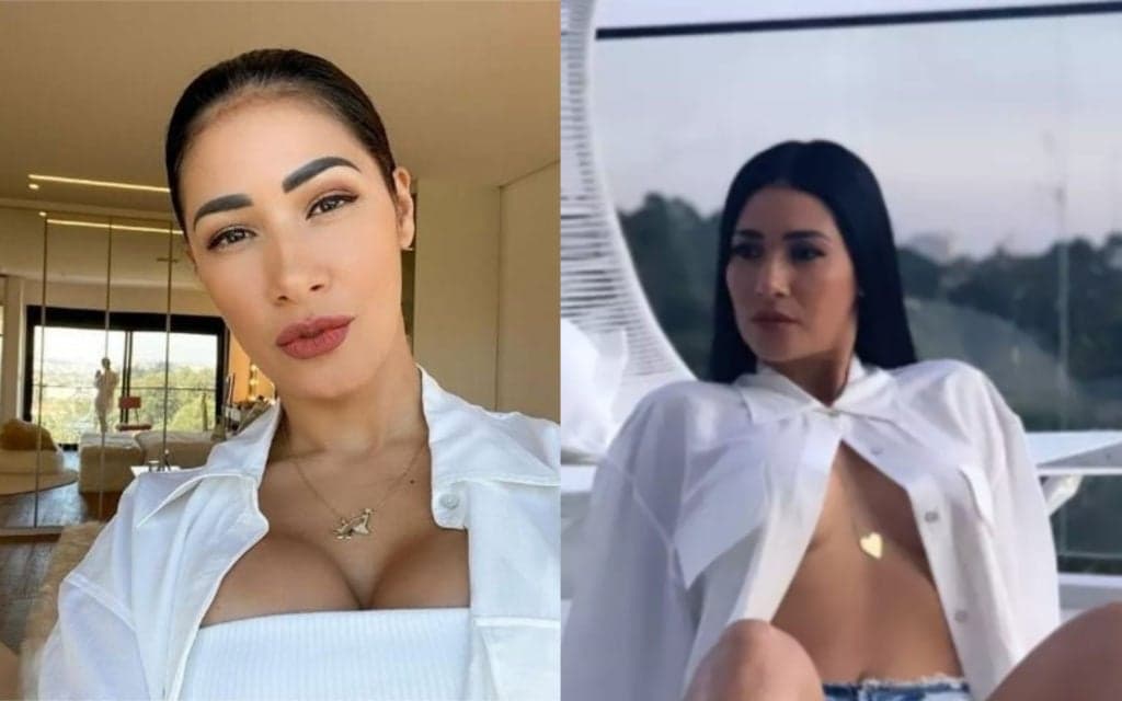 Simaria faz ensaio e usa look ousado branco com botão aberto