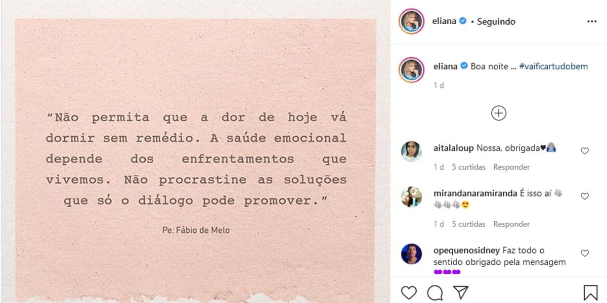 Publicação de Eliana (Foto: Reprodução)