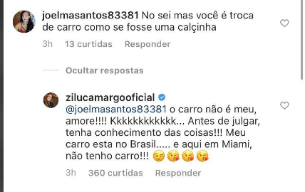 Post de Zilu causa polêmica em Instagram Post de Zilu causa polêmica em Instagram