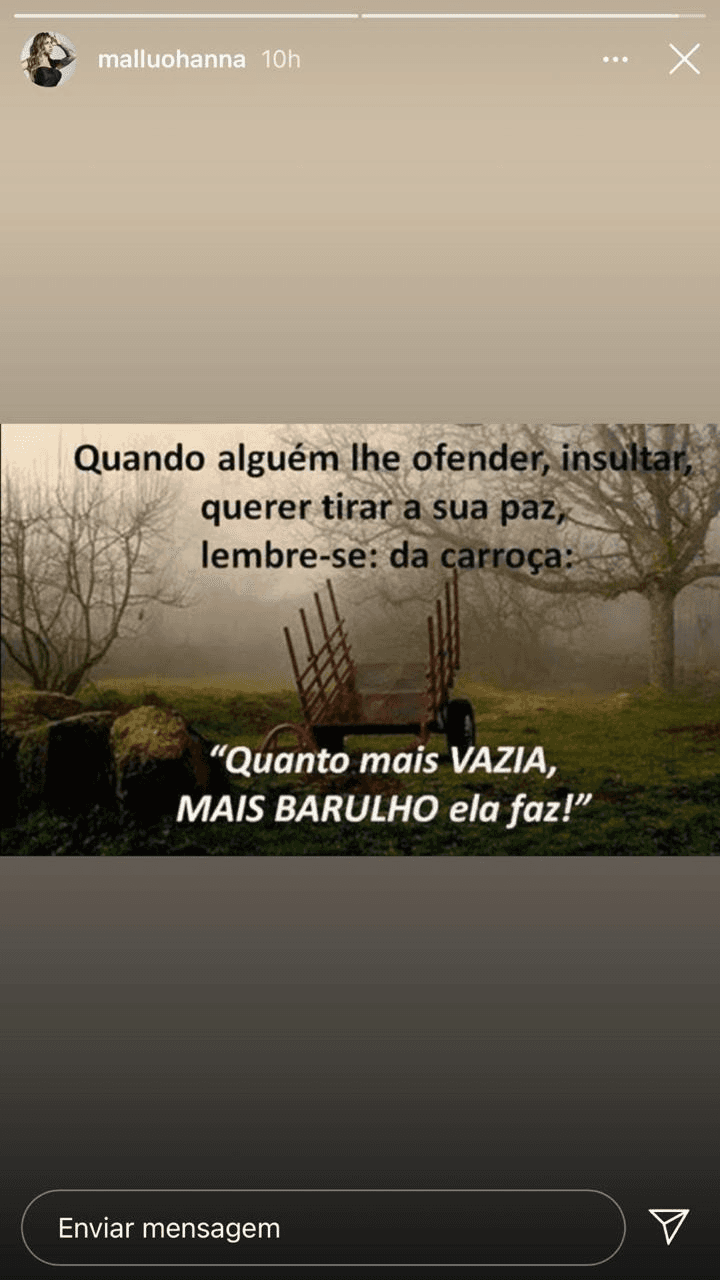 Mallu Ohanna via stories (Foto: reprodução/Instagram) Mallu Ohanna via stories (Foto: reprodução/Instagram)