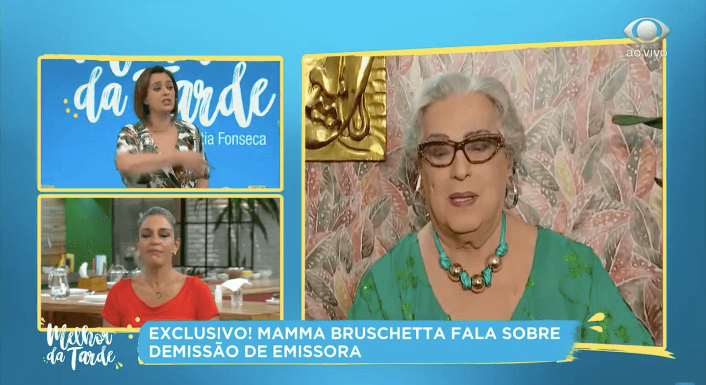 Mamma Bruschetta abriu o jogo sobre sua saída do SBT em uma entrevista com Catia Fonseca (Foto: reprodução/Band) Mamma Bruschetta abriu o jogo sobre sua saída do SBT em uma entrevista com Catia Fonseca (Foto: reprodução/Band)
