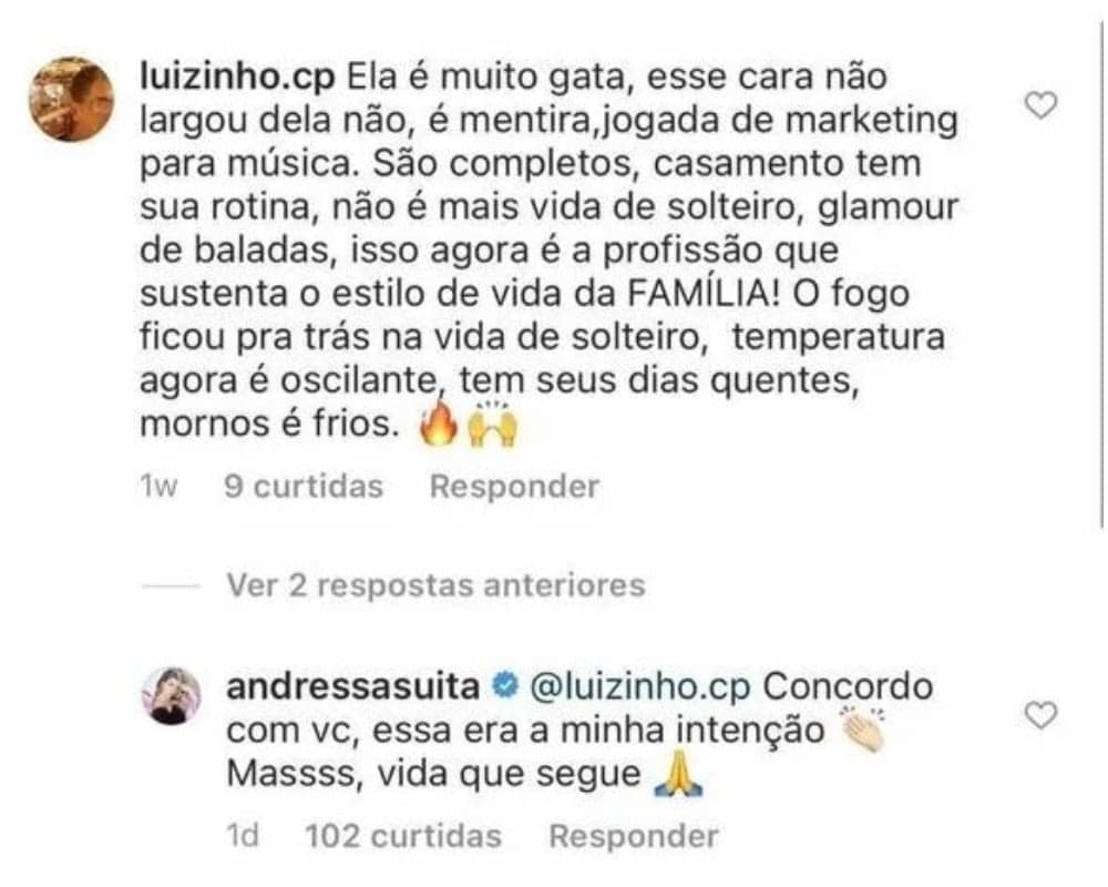 Andressa Suita usou as redes sociais para responder um internauta (Foto: Reprodução) Andressa Suita usou as redes sociais para responder um internauta (Foto: Reprodução)