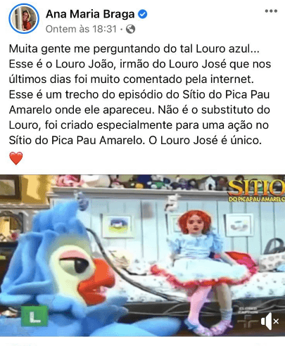 Ana Maria Braga afirmou que não substituirá o "Louro José" pelo "Louro Azul" (Reprodução) 