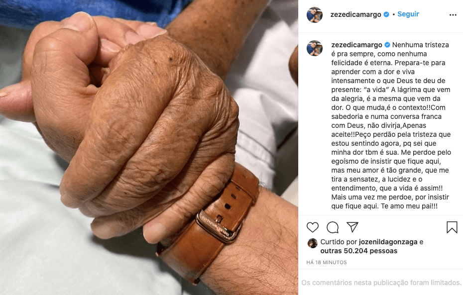 Zezé Di Camargo lamenta morte do pai, Seu Francisco (Reprodução) 