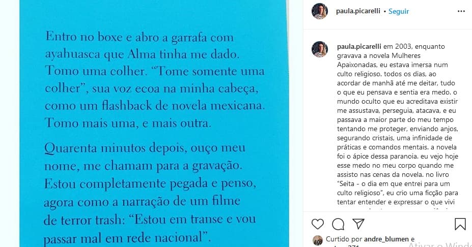 Publicação de Paula Picarelli (Foto: Reprodução)