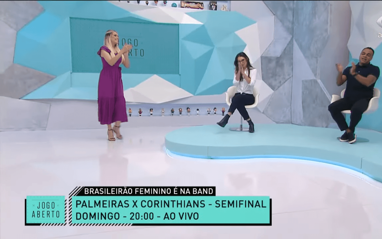 Renata Fan, Glenda e Denilson no Jogo Aberto (Foto: Reprodução)