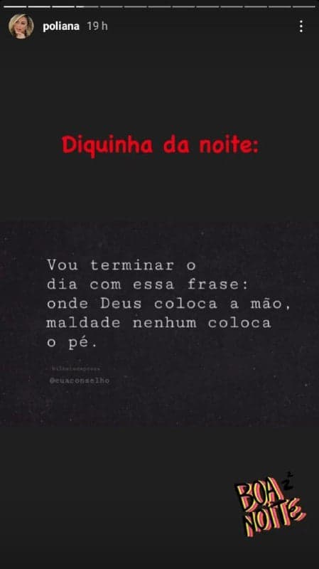Poliana Rocha deu mais um recado no 'diquinha da noite' (Foto: Reprodução/ Instagram) Poliana Rocha deu mais um recado no 'diquinha da noite' (Foto: Reprodução/ Instagram)
