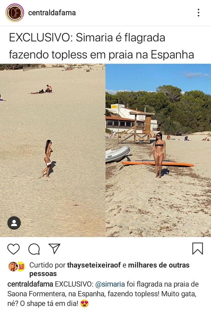 Simaria curtindo um dia de praia e fazendo topless (Foto: Reprodução/ Instagram) Simaria curtindo um dia de praia e fazendo topless (Foto: Reprodução/ Instagram)