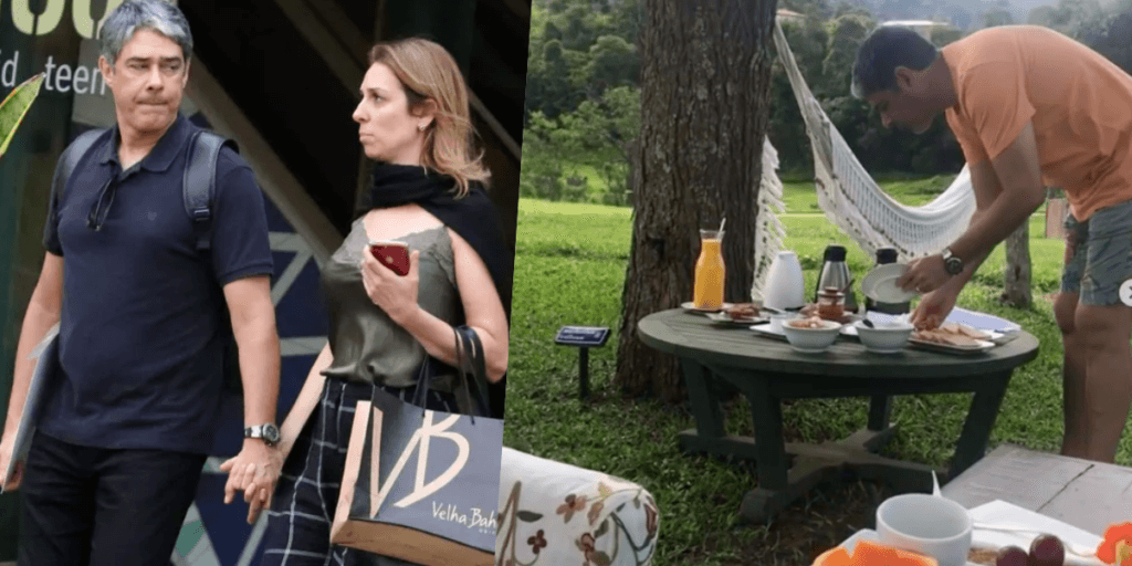 William Bonner no matagal com a esposa Natasha Dantas (Foto reprodução) 