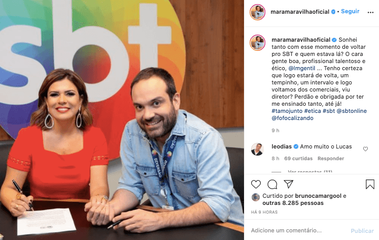 Mara Maravilha ao lado de diretor do SBT (Reprodução)