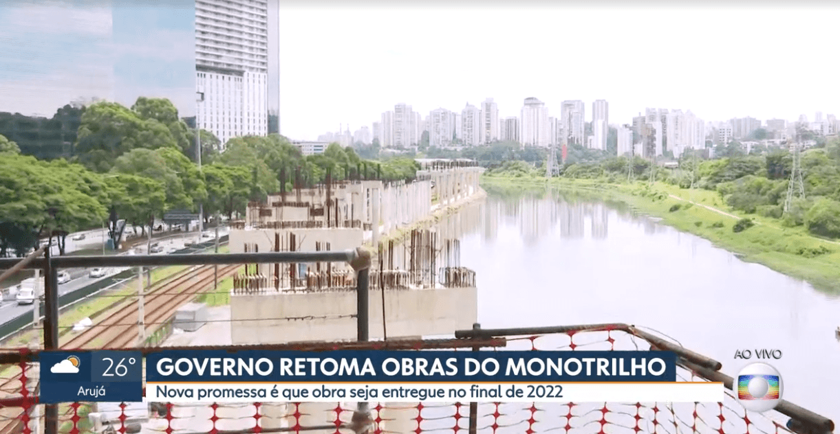 Monotrilho terá obras reiniciadas na próxima sexta-feira, 18 (Reprodução) 