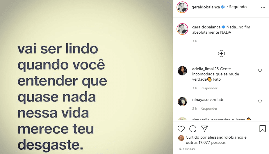 Geraldo Luís mandou um recado na lata (Foto: Reprodução/ Instagram) Geraldo Luís mandou um recado na lata (Foto: Reprodução/ Instagram)
