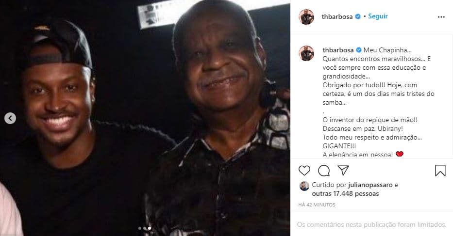 Thiaguinho faz homenagem para Ubirany que faleceu nesta sexta-feira, 11 (Reprodução) Thiaguinho faz homenagem para Ubirany que faleceu nesta sexta-feira, 11 (Reprodução)