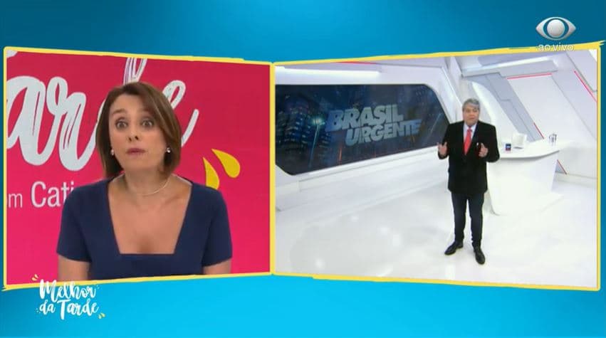 Datena e Catia Fonseca interagiram no fim do "Melhor da Tarde" (Foto: Reprodução/Band)
