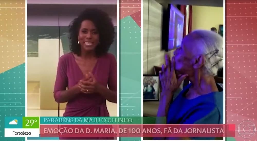 Maju Coutinho enviou uma mensagem especial para Dona Sebastiana e fez a veterana se emocionar (Foto: Reprodução) Maju Coutinho enviou uma mensagem especial para Dona Sebastiana e fez a veterana se emocionar (Foto: Reprodução)