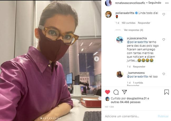 Renata Vasconcellos foi chamada de mentirosa (Foto: Reprodução/Instagram)