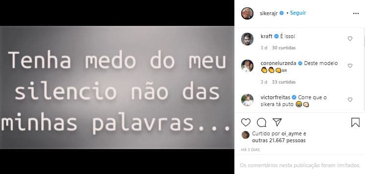 Sikêra Jr fez publicação enigmática (Foto: Reprodução/Instagram) Sikêra Jr fez publicação enigmática (Foto: Reprodução/Instagram)