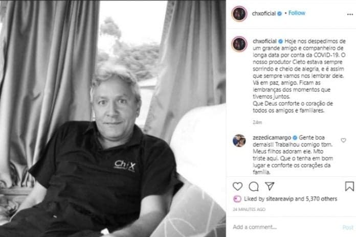 Zezé lamentou a morte do produtor Cleto (Foto: Reprodução/Instagram)