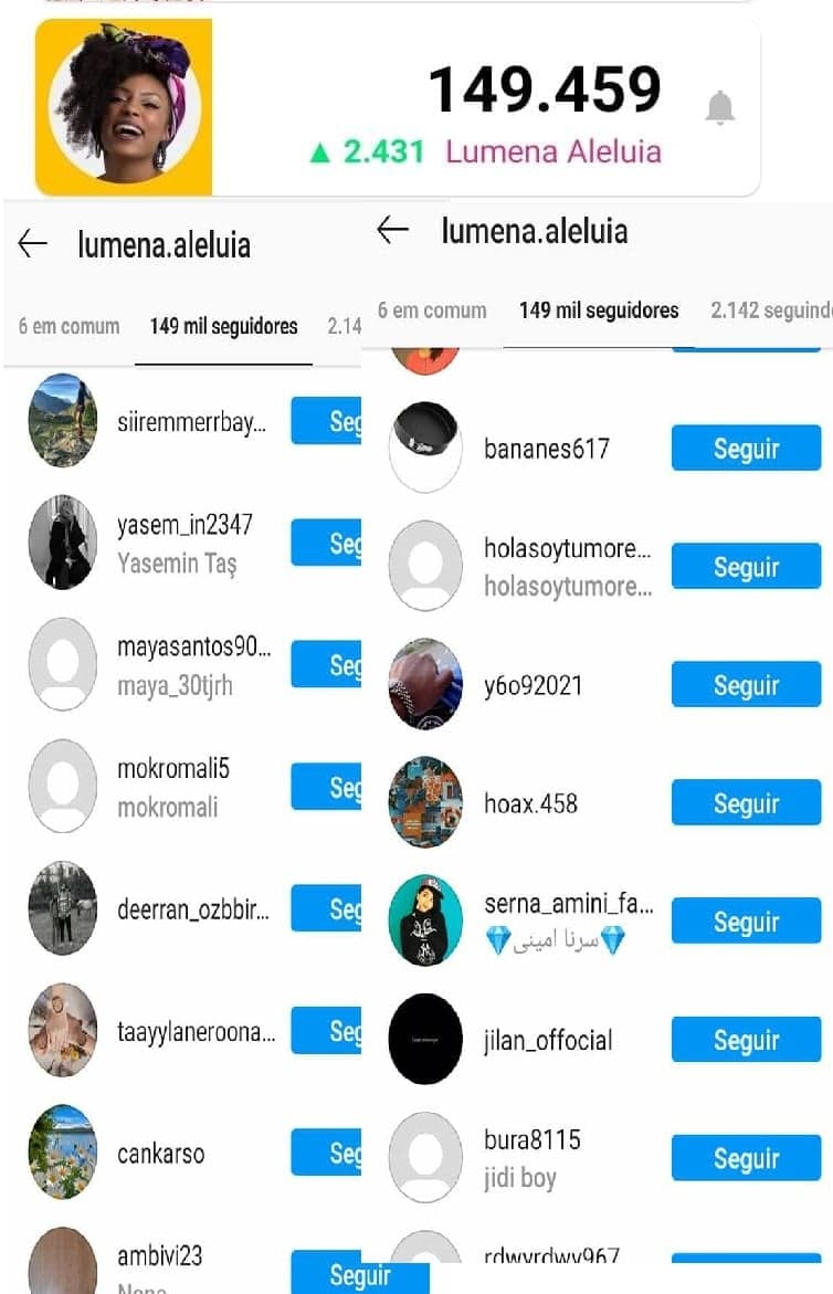 Público percebe aumento de seguidores de Lumena e nota que são contas falsas (Foto: Reprodução) Público percebe aumento de seguidores de Lumena e nota que são contas falsas (Foto: Reprodução)