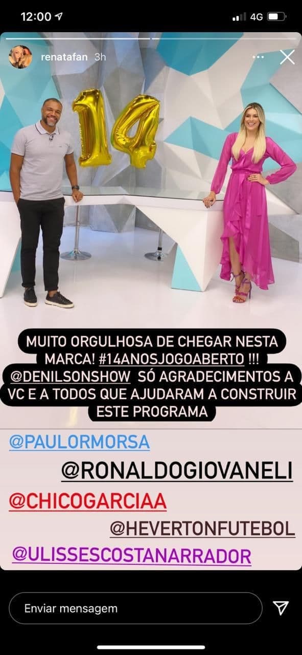 Renata Fan usou as redes sociais para comemorar os 14 anos de Jogo Aberto (Foto: Reprodução) Renata Fan usou as redes sociais para comemorar os 14 anos de Jogo Aberto (Foto: Reprodução)