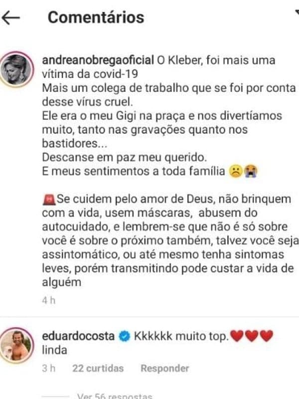 Eduardo Costa foi sem noção nas redes sociais de Andréa Nobrega (Foto: Reprodução)